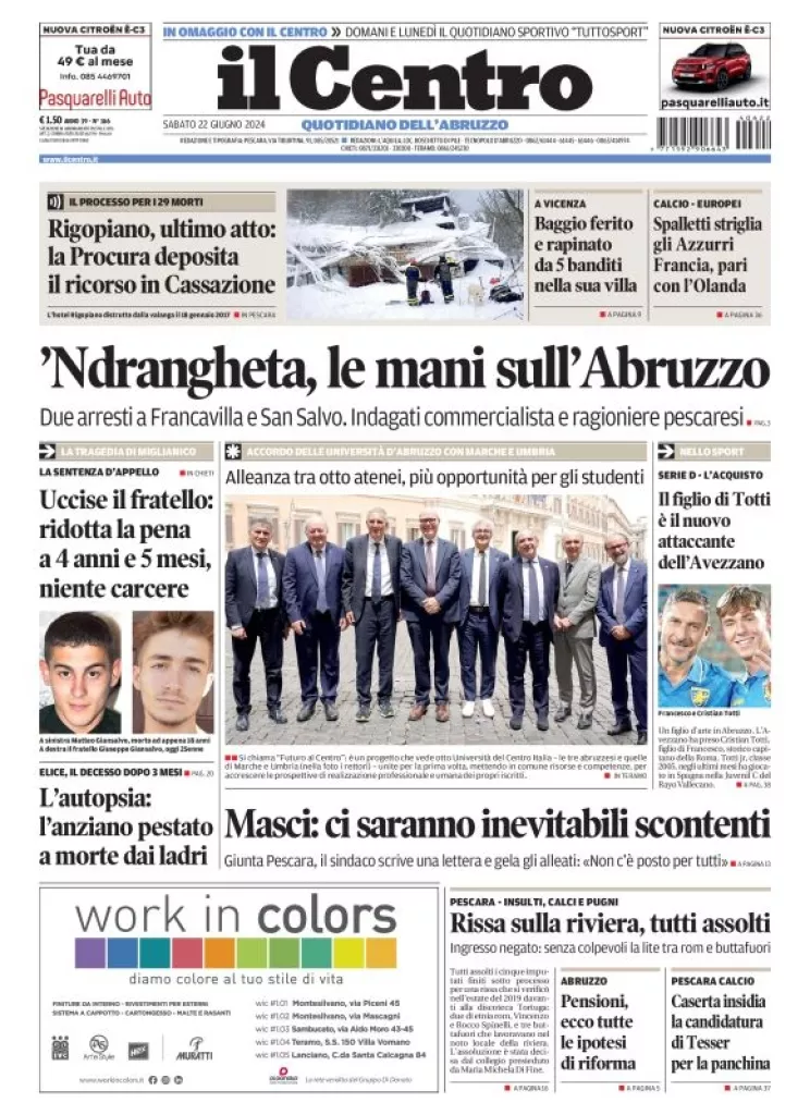 Prima-pagina-il centro-oggi-edizione-del-2024-06-22